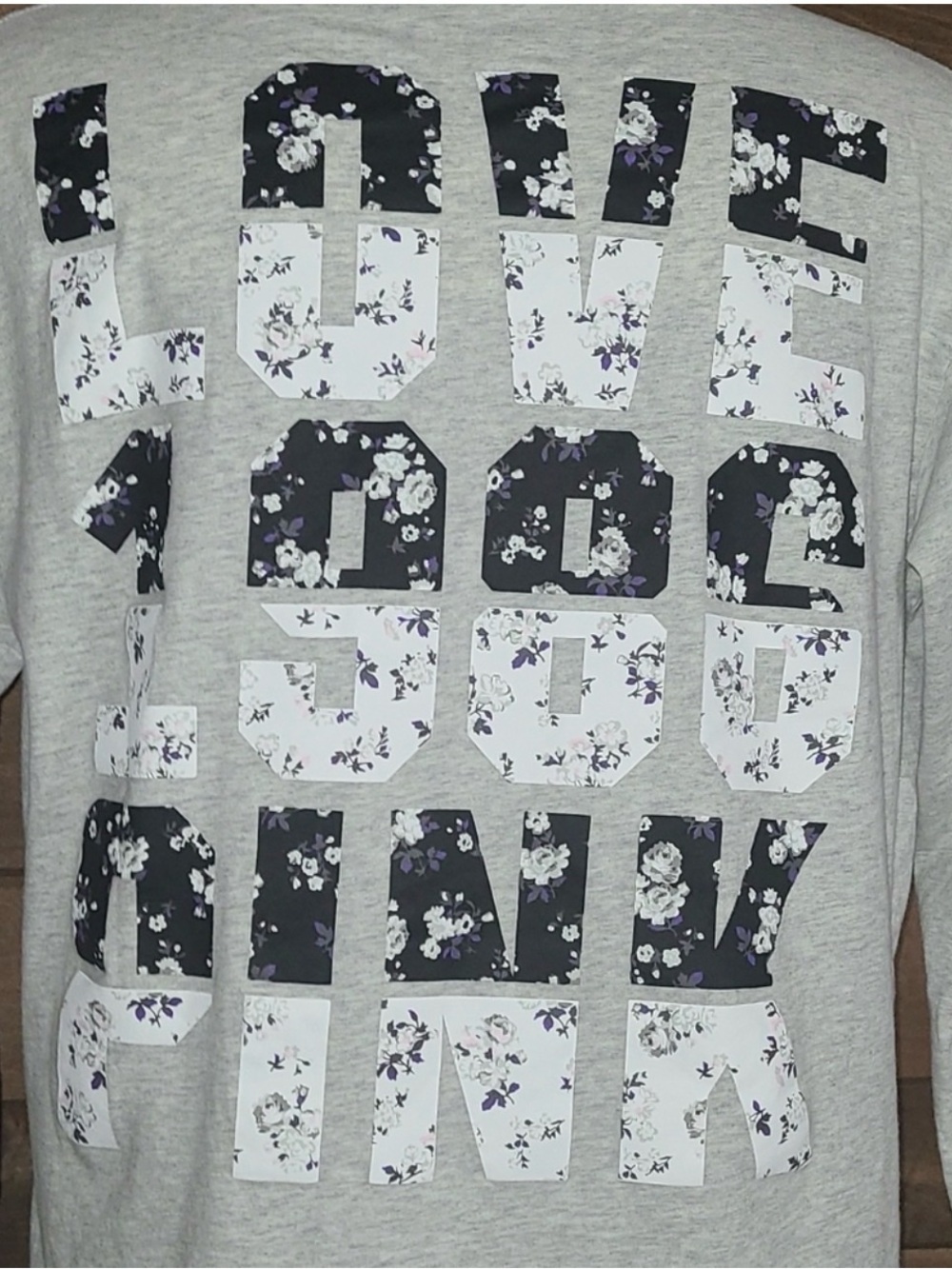 Victoria’s Secret PINK Casual Floral Block Letter Grey Campus Long Sleeved Shirt